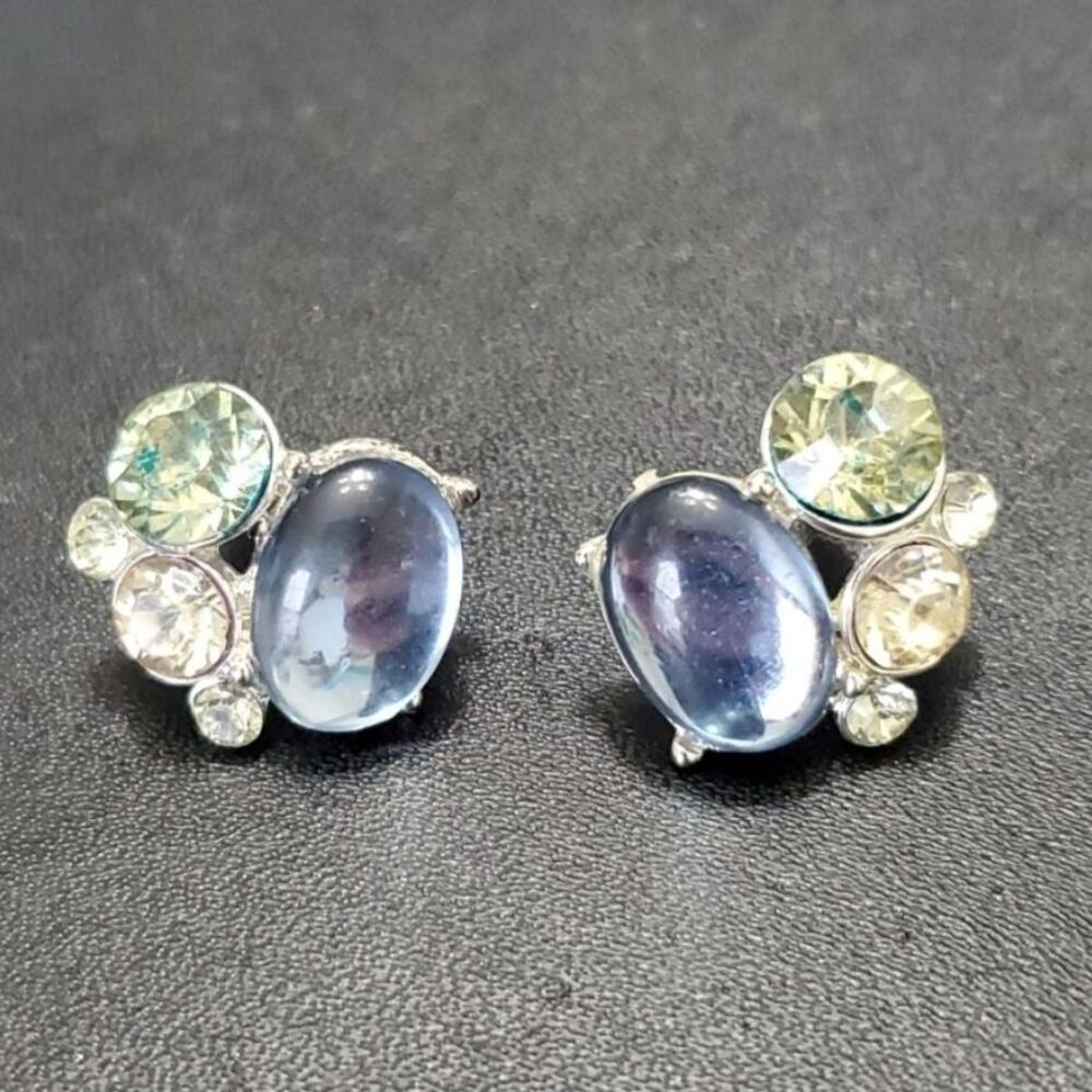 Napier silver tone blue and green earrings